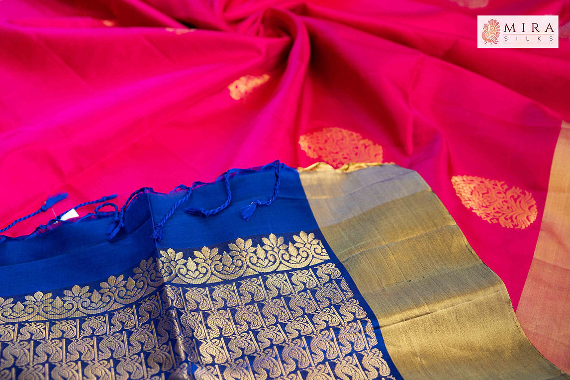 Hot pink navy blue soft silk - MIRASILKS Hot pink navy blue soft silk
