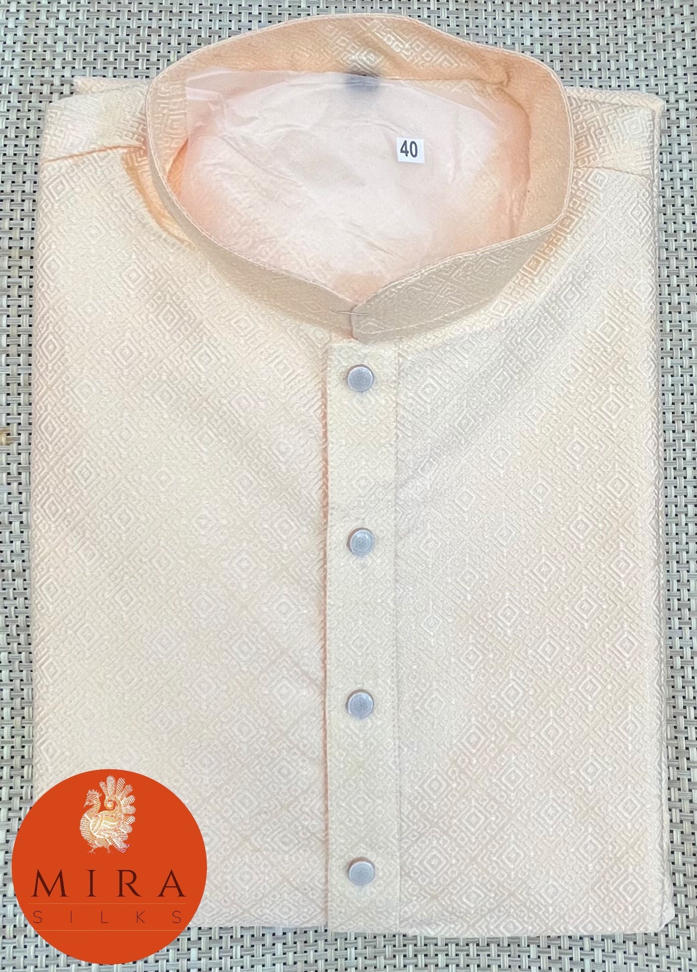 Light Orange Jacquard Kurta Set - MIRASILKS Light Orange Jacquard Kurta Set