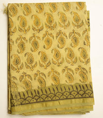 Pale Yellow Chanderi Saree With Stitched Blouse - MIRASILKS Pale Yellow Chanderi Saree With Stitched Blouse