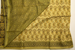 Pale Yellow Chanderi Saree With Stitched Blouse - MIRASILKS Pale Yellow Chanderi Saree With Stitched Blouse
