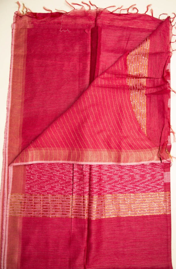 Pink Chanderi Dupion Weaving Saree - MIRASILKS Pink Chanderi Dupion Weaving Saree