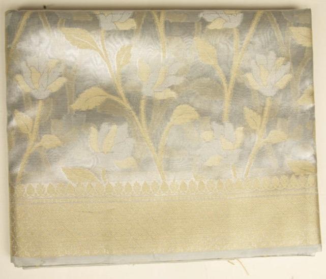 Pale Silver Tissue Gold Saree With Champagne Gold Pallu - MIRASILKS Pale Silver Tissue Gold Saree With Champagne Gold Pallu