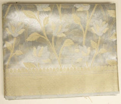 Pale Silver Tissue Gold Saree With Champagne Gold Pallu - MIRASILKS Pale Silver Tissue Gold Saree With Champagne Gold Pallu