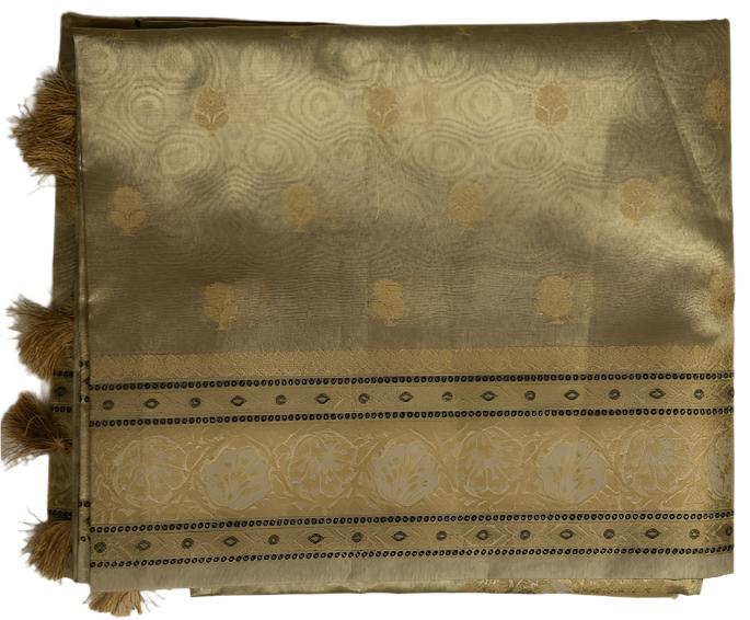 Silver Pure Tissue Saree With Pale Gold Pallu - MIRASILKS Silver Pure Tissue Saree With Pale Gold Pallu