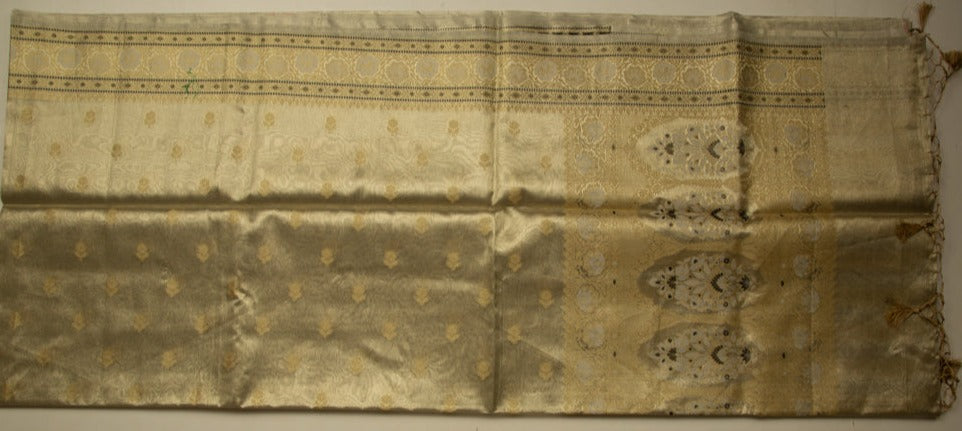 Silver Pure Tissue Saree With Pale Gold Pallu - MIRASILKS Silver Pure Tissue Saree With Pale Gold Pallu