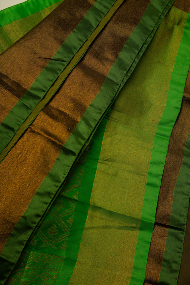Parrot green with Bronze Semi-Silk Saree with stitched Blouse - MIRASILKS Parrot green with Bronze Semi-Silk Saree with stitched Blouse