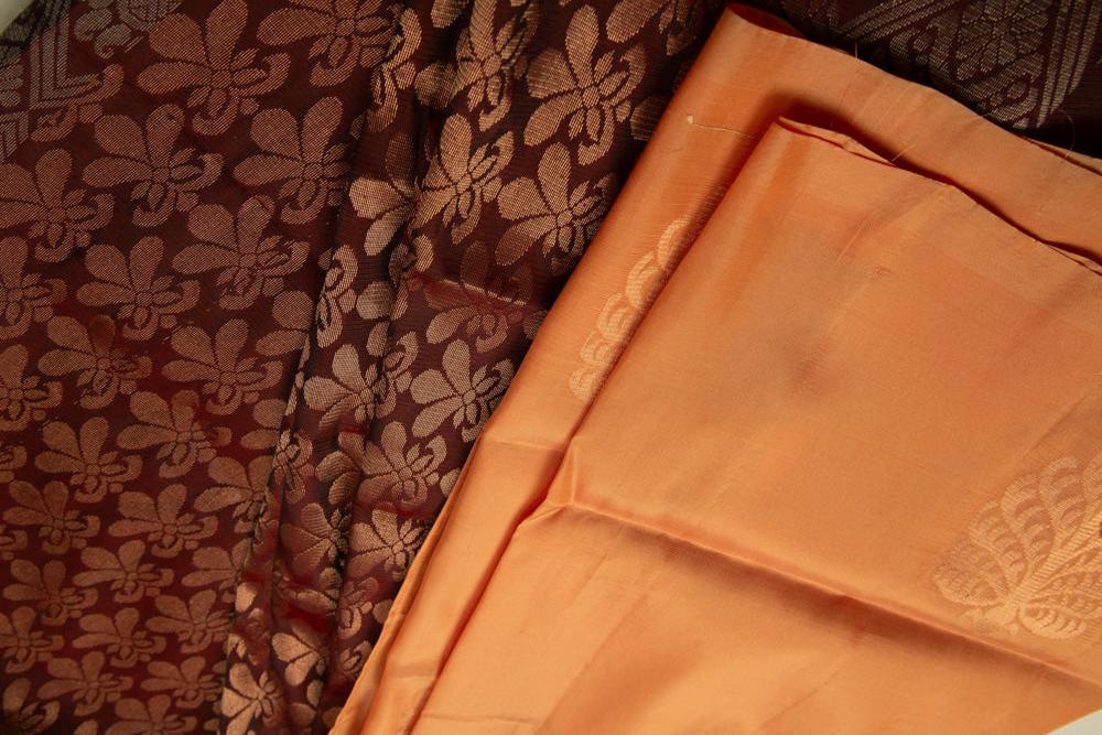 Peach Semi Soft Silk With Saree With Stitched Blouse - MIRASILKS Peach Semi Soft Silk With Saree With Stitched Blouse