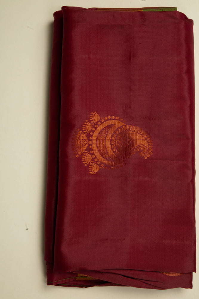 Maroon Soft Silk with Green Pallu & Stitched Blouse - MIRASILKS Maroon Soft Silk with Green Pallu & Stitched Blouse