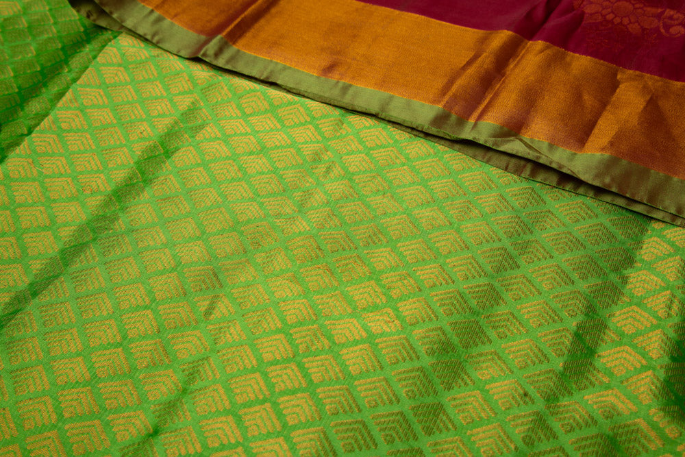Maroon Soft Silk with Green Pallu & Stitched Blouse - MIRASILKS Maroon Soft Silk with Green Pallu & Stitched Blouse