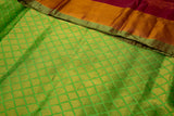 Maroon Soft Silk with Green Pallu & Stitched Blouse - MIRASILKS Maroon Soft Silk with Green Pallu & Stitched Blouse