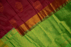 Maroon Soft Silk with Green Pallu & Stitched Blouse - MIRASILKS Maroon Soft Silk with Green Pallu & Stitched Blouse