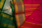 Beige Kanjivaram Saree with Red & Dark Green Border - MIRASILKS Beige Kanjivaram Saree with Red & Dark Green Border
