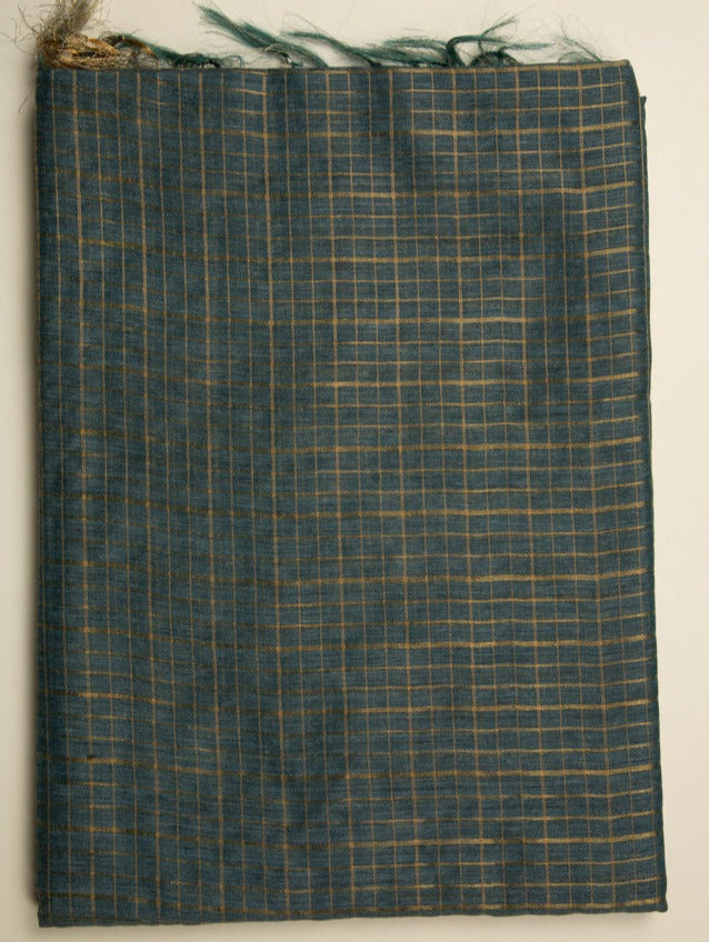 Timber Green Kota Check Saree With Golden Border - MIRASILKS Timber Green Kota Check Saree With Golden Border
