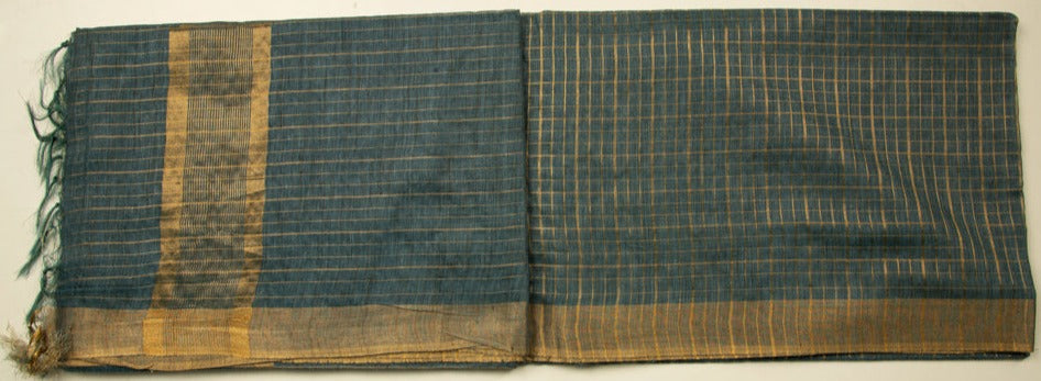 Timber Green Kota Check Saree With Golden Border - MIRASILKS Timber Green Kota Check Saree With Golden Border