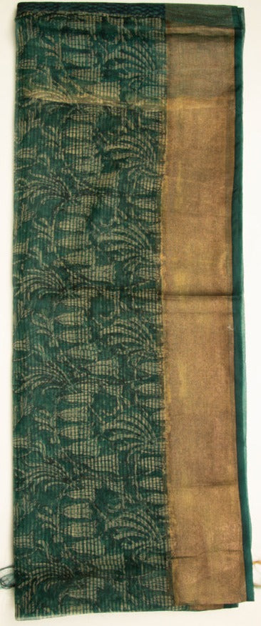 Green Moonga Pure Tissue Saree - MIRASILKS Green Moonga Pure Tissue Saree