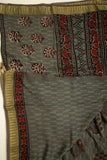 Cement Grey Chanderi Temple Print Saree With Golden Border - MIRASILKS Cement Grey Chanderi Temple Print Saree With Golden Border