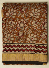 Dark Mustard Chanderi Saree With Temple Print and Golden Border - MIRASILKS Dark Mustard Chanderi Saree With Temple Print and Golden Border