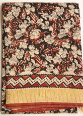 Black Chanderi Temple Print Saree With Gold Border - MIRASILKS Black Chanderi Temple Print Saree With Gold Border