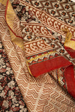 Black Chanderi Temple Print Saree With Gold Border - MIRASILKS Black Chanderi Temple Print Saree With Gold Border