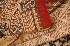 Black Chanderi Temple Print Saree With Gold Border - MIRASILKS Black Chanderi Temple Print Saree With Gold Border