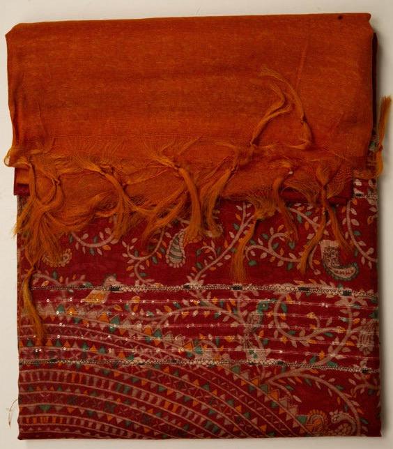 Rust Red Semi Tussar Saree With and Sequin pallu - MIRASILKS Rust Red Semi Tussar Saree With and Sequin pallu