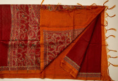 Rust Red Semi Tussar Saree With and Sequin pallu - MIRASILKS Rust Red Semi Tussar Saree With and Sequin pallu