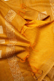 Mustard Yellow Chanderi Dupion Weaving Print Saree - MIRASILKS Mustard Yellow Chanderi Dupion Weaving Print Saree