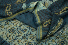 Green Floral Chanderi with organic print Saree and Stitched Blouse - MIRASILKS Green Floral Chanderi with organic print Saree and Stitched Blouse