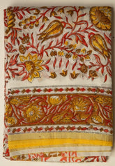 White Chanderi Vanspathi Saree with Orange Floral Print - MIRASILKS White Chanderi Vanspathi Saree with Orange Floral Print