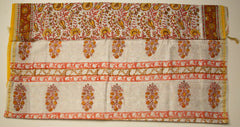 White Chanderi Vanspathi Saree with Orange Floral Print - MIRASILKS White Chanderi Vanspathi Saree with Orange Floral Print