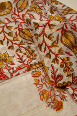 White Chanderi Vanspathi Saree with Orange Floral Print - MIRASILKS White Chanderi Vanspathi Saree with Orange Floral Print