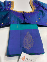 Sea Green with Peacock Blue Border Kanjivaram Saree with Blouse - MIRASILKS Sea Green with Peacock Blue Border Kanjivaram Saree with Blouse