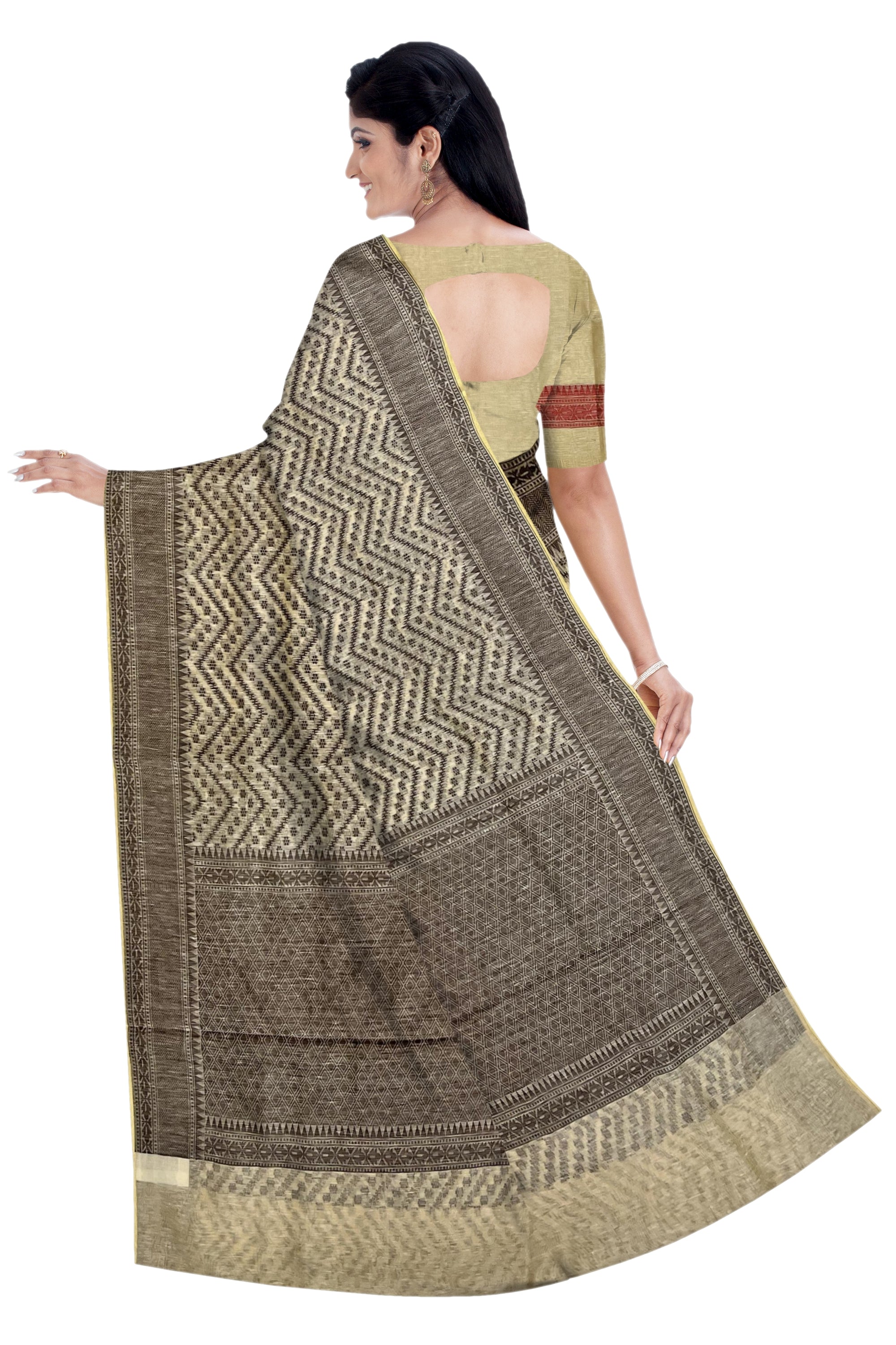 Cream with black banaras kora saree - MIRASILKS Cream with black banaras kora saree