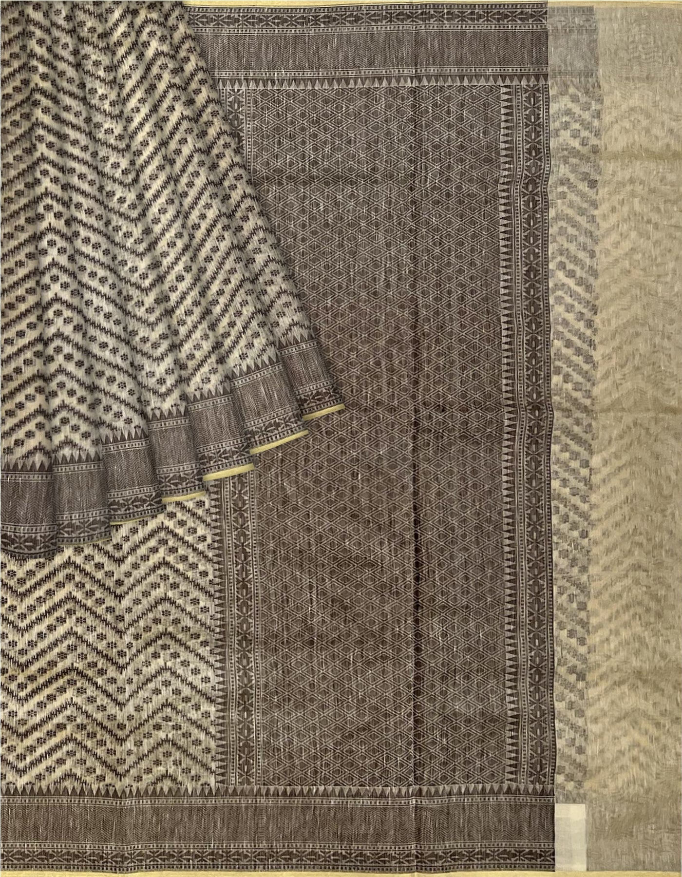 Cream with black banaras kora saree - MIRASILKS Cream with black banaras kora saree