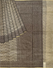 Cream with black banaras kora saree - MIRASILKS Cream with black banaras kora saree