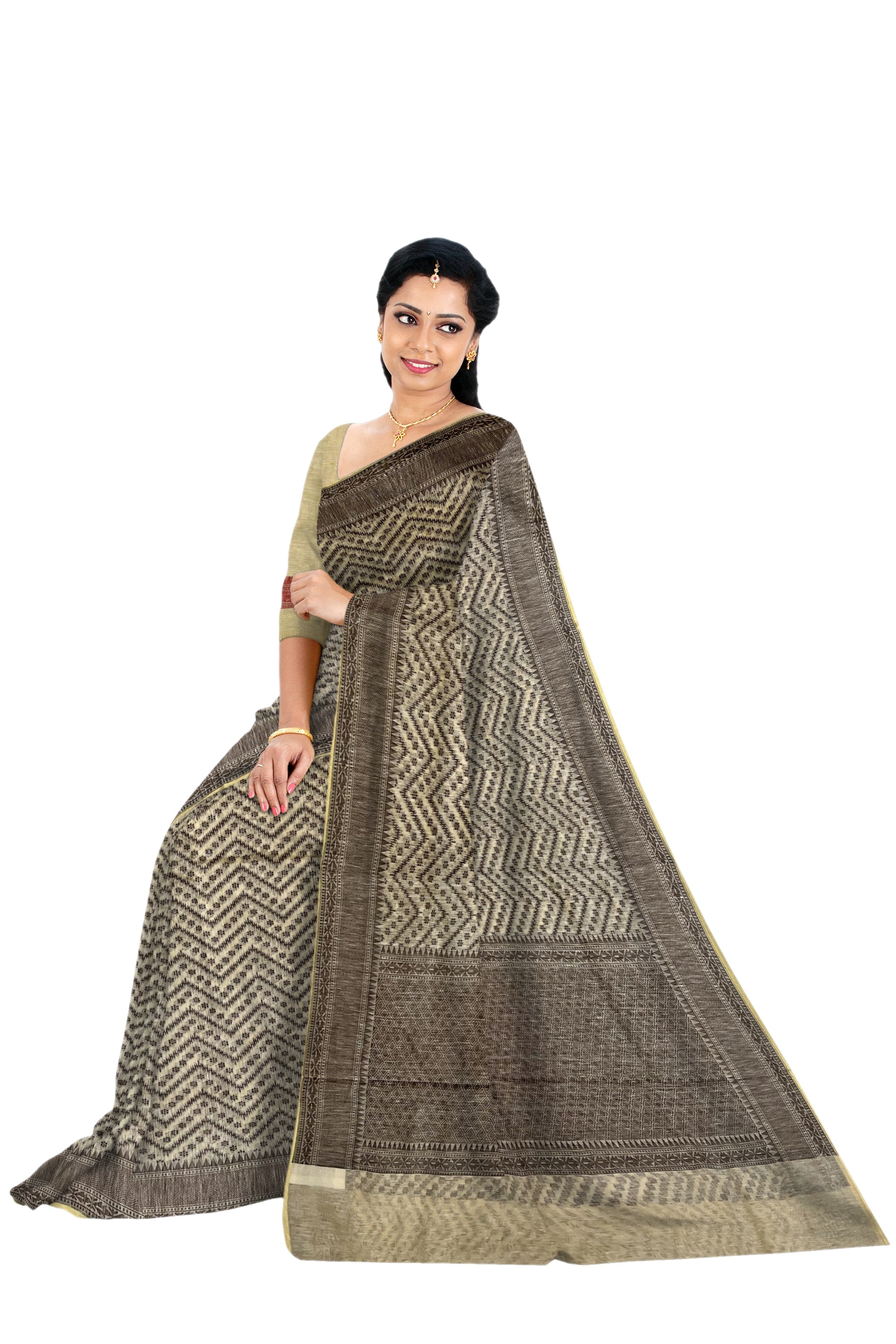 Cream with black banaras kora saree - MIRASILKS Cream with black banaras kora saree
