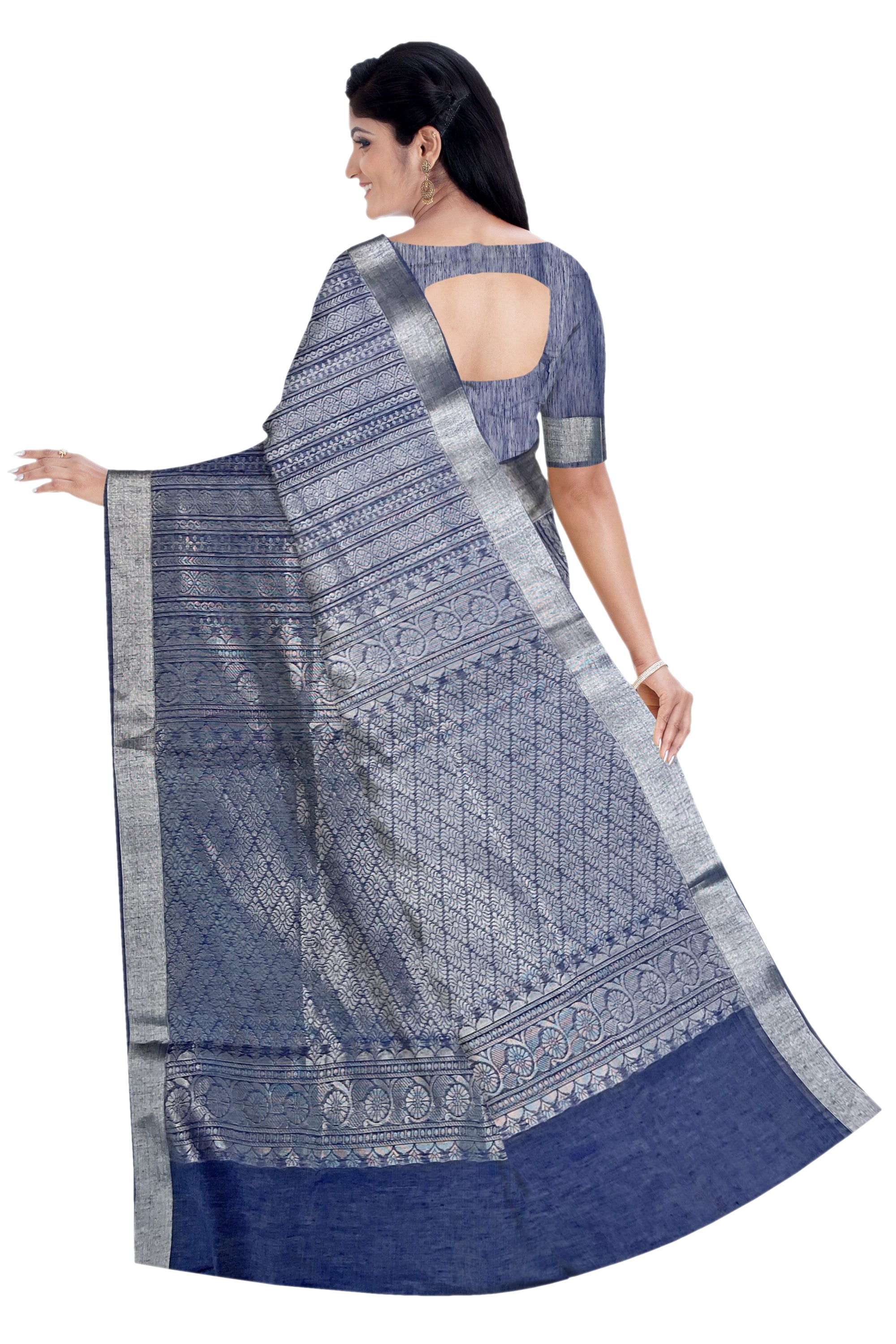Jeans Blue silk cotton tissue saree - MIRASILKS Jeans Blue silk cotton tissue saree