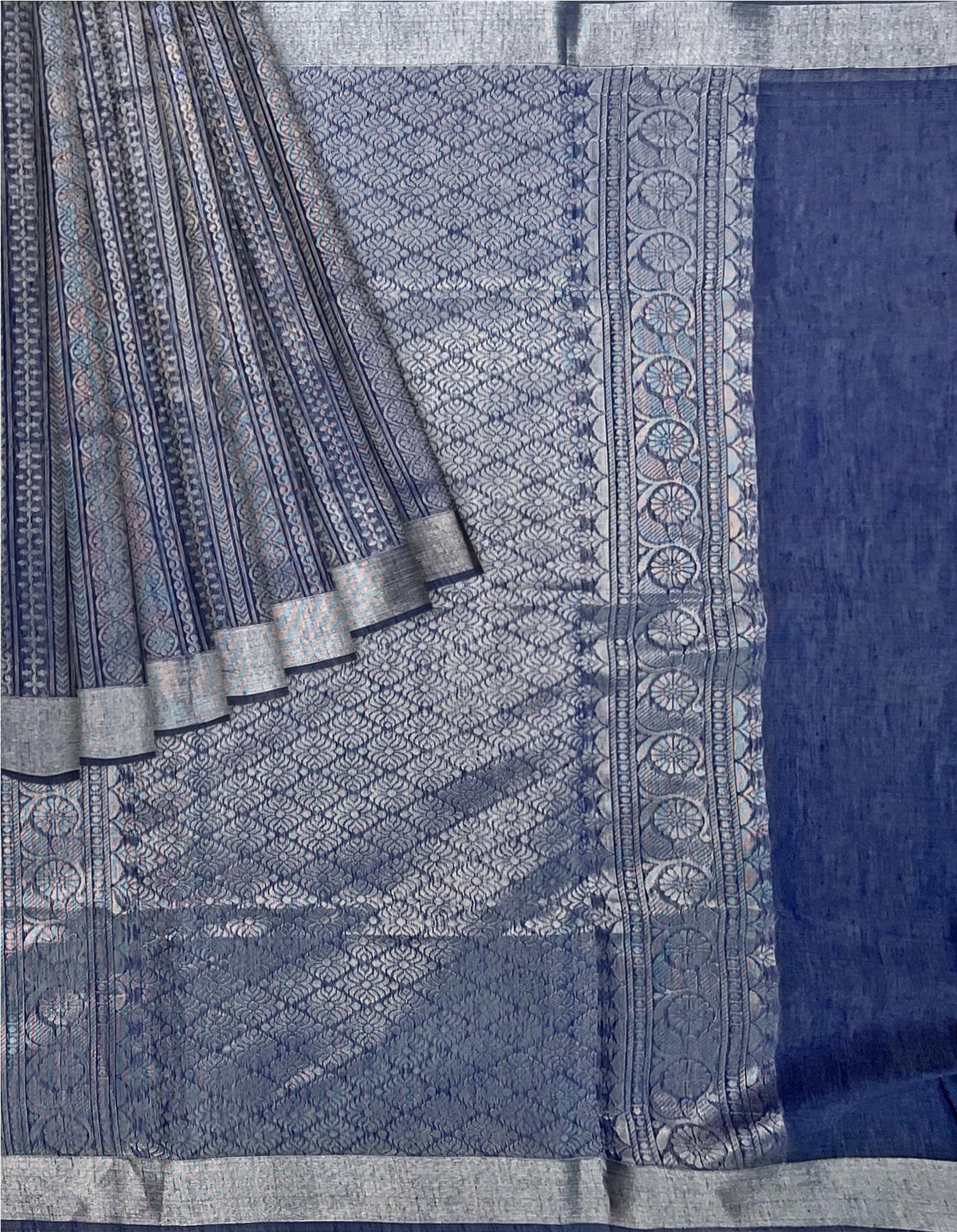 Jeans Blue silk cotton tissue saree - MIRASILKS Jeans Blue silk cotton tissue saree