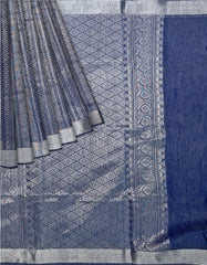 Jeans Blue silk cotton tissue saree - MIRASILKS Jeans Blue silk cotton tissue saree