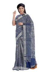 Jeans Blue silk cotton tissue saree - MIRASILKS Jeans Blue silk cotton tissue saree