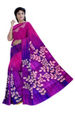 Magenta & purple Murshidabad silk Saree With Light Pink Floral Print - MIRASILKS Magenta & purple Murshidabad silk Saree With Light Pink Floral Print