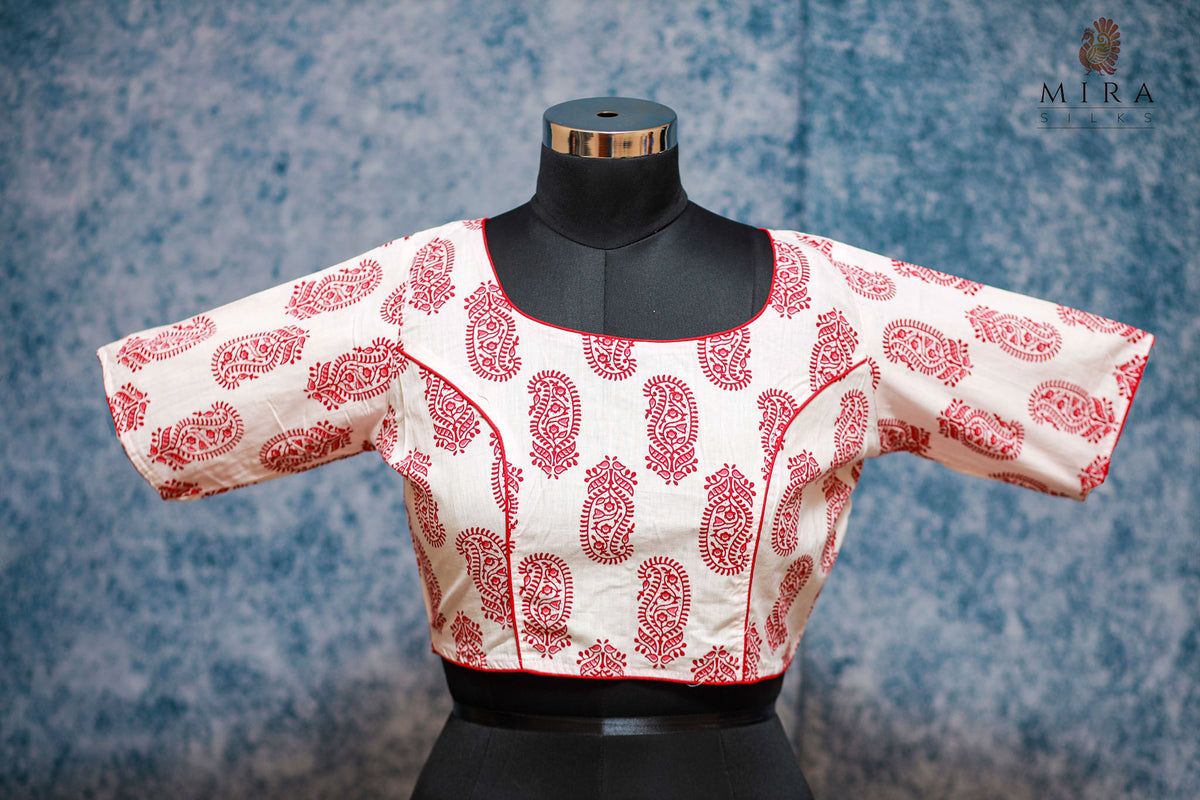 Off-white Blouse with Red Printed Design