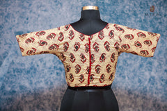 Cream Blouse with Red and Brown Printed Design