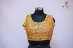 Amber Yellow Sleeveless Blouse with Multi-color Embroidery