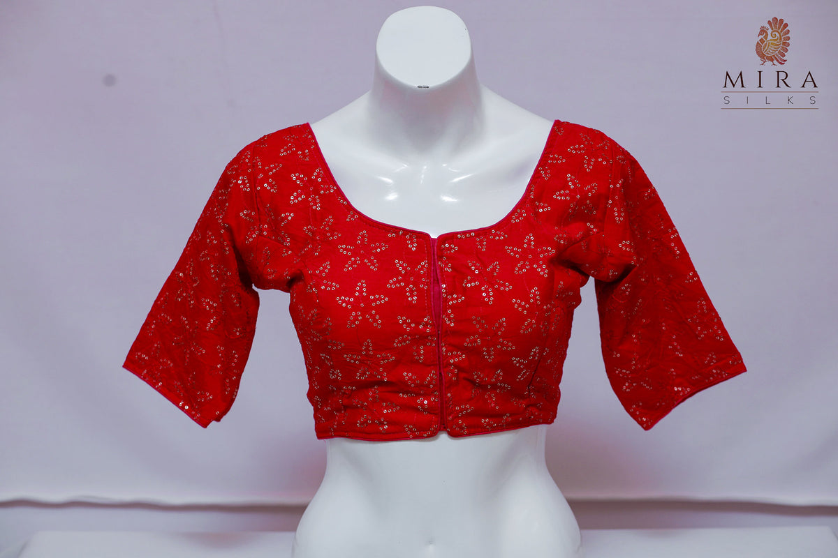 Blood Red Blouse with Beautiful Sequins Work