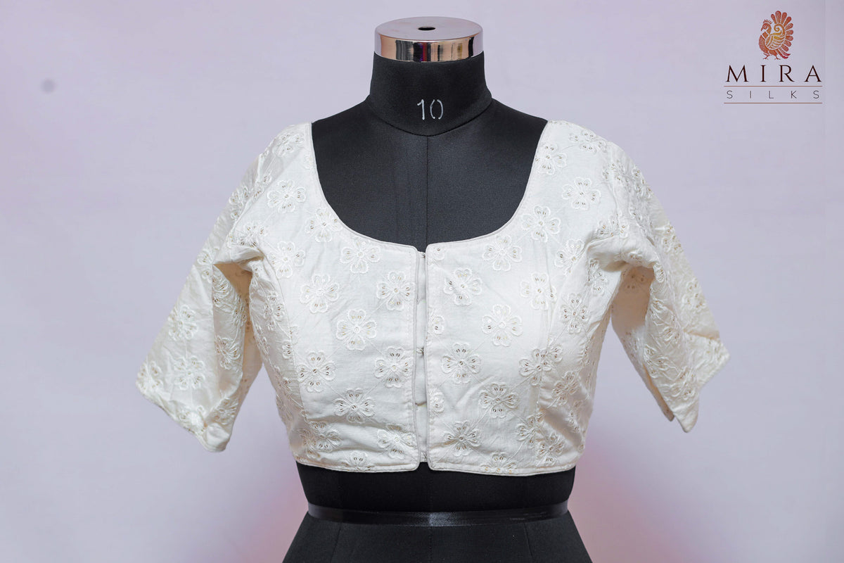 Off White Embroidered Blouse with Beautiful Sequins Work