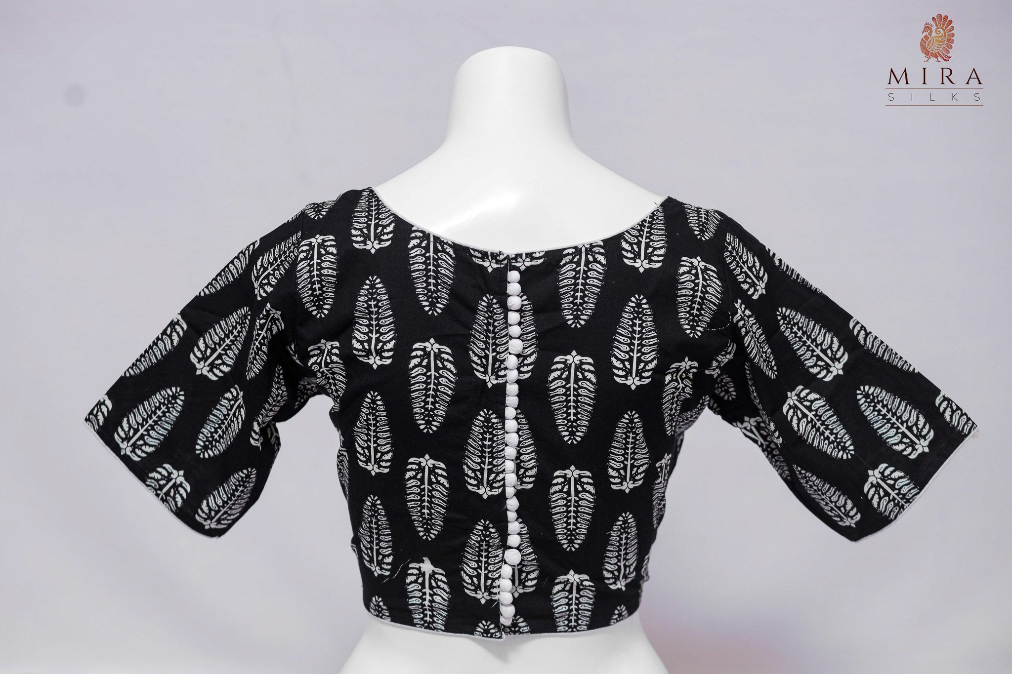 Black Blouse with White Printed Design