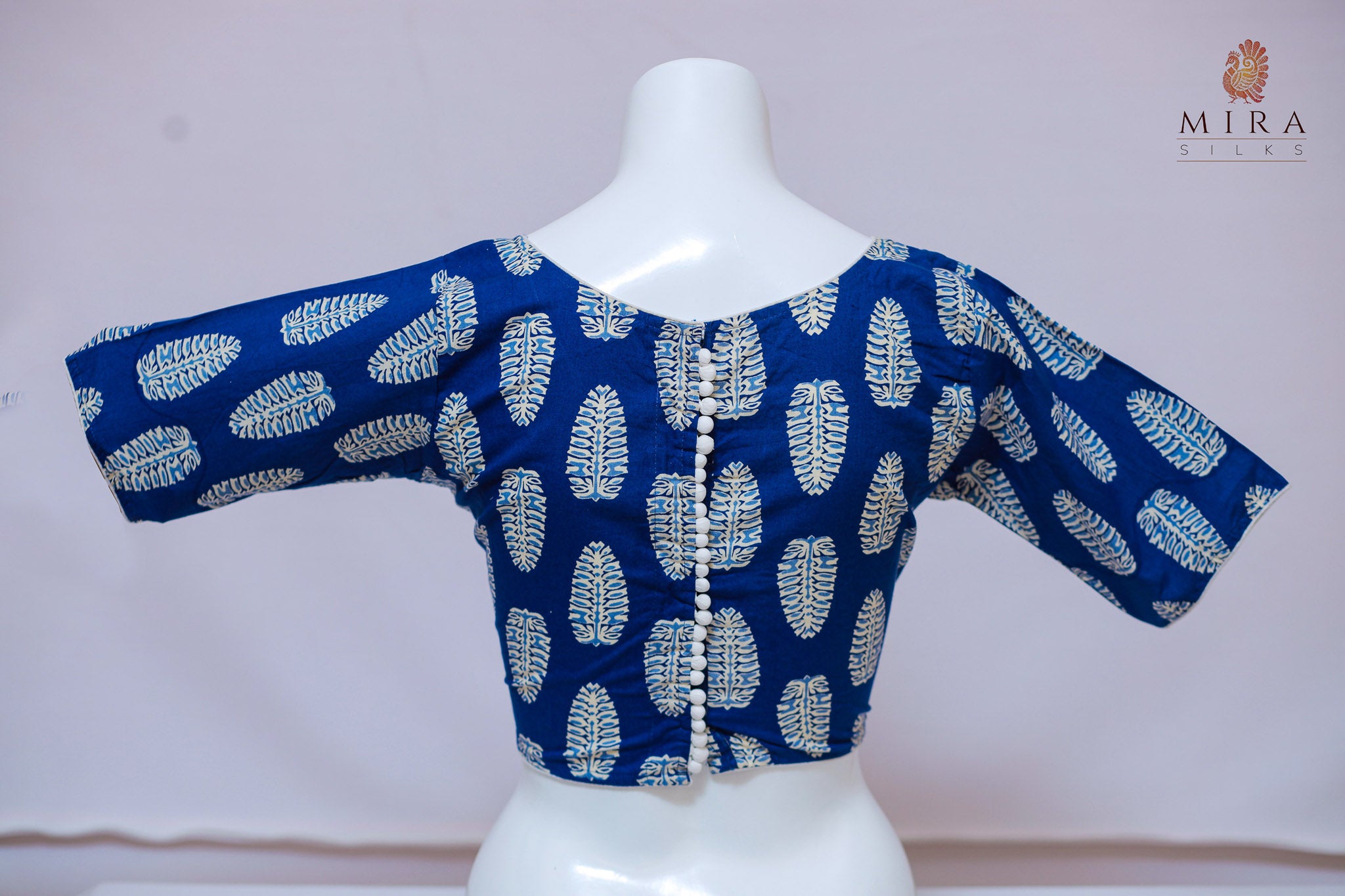 Royal Blue Blouse with Printed Design