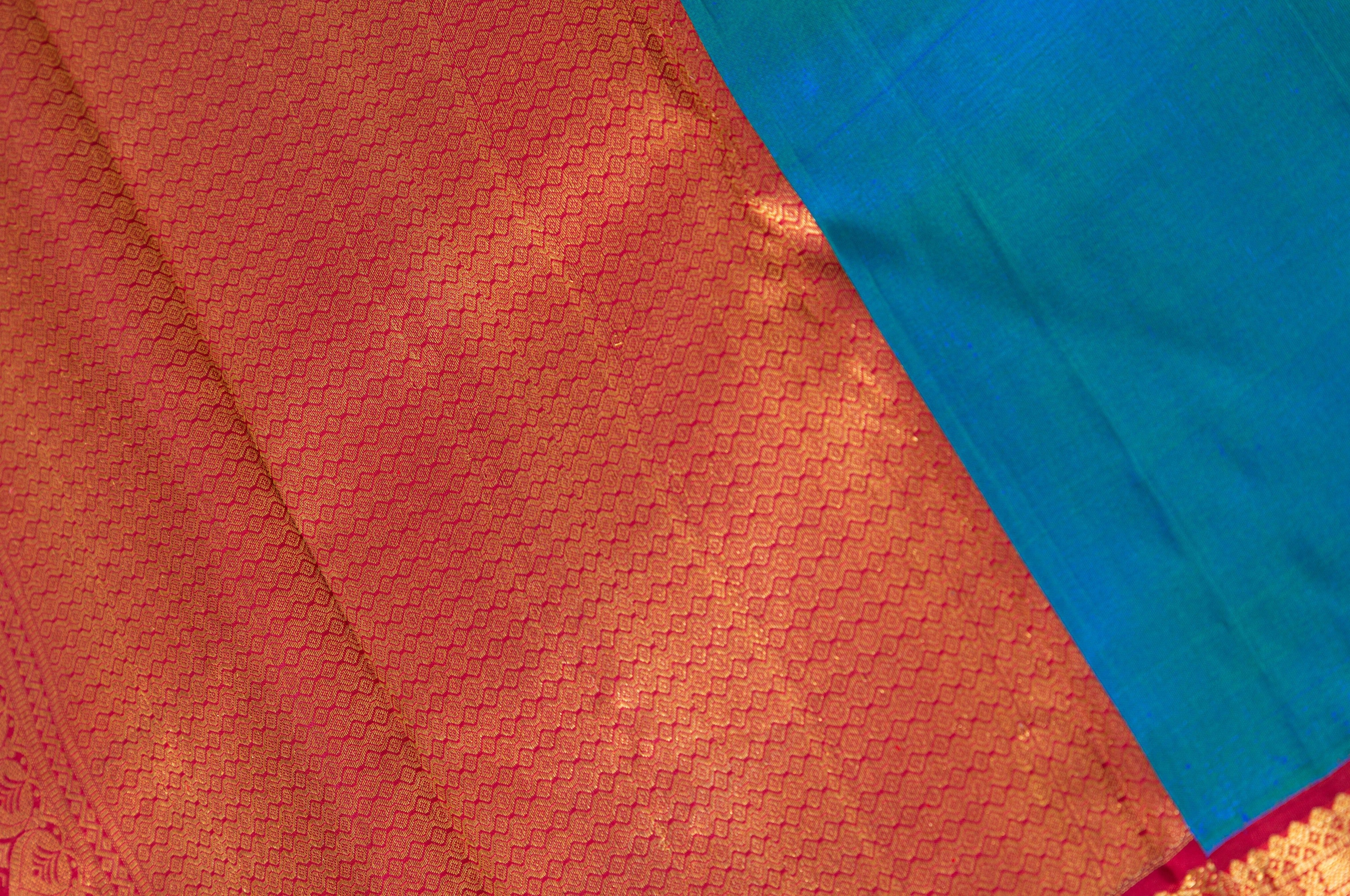 Peacock Blue Plain Kanjivaram Saree with Red Border