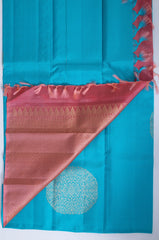 Turquoise Blue Kanjivaram Saree with Coral Pallu